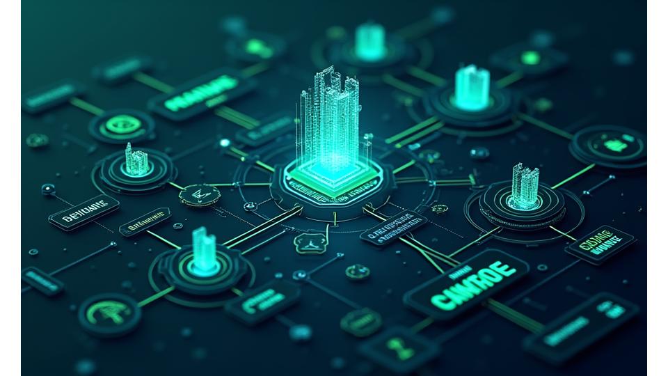 Complex technical architecture diagram showing blockchain nodes, smart contracts, Layer 2 scaling solutions, and secure wallet integration points for a gaming ecosystem. Highlighted security features like anti-cheat and real-time state synchronization.