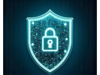 Digital shield icon overlaid with a padlock and circuit patterns, signifying comprehensive security measures.