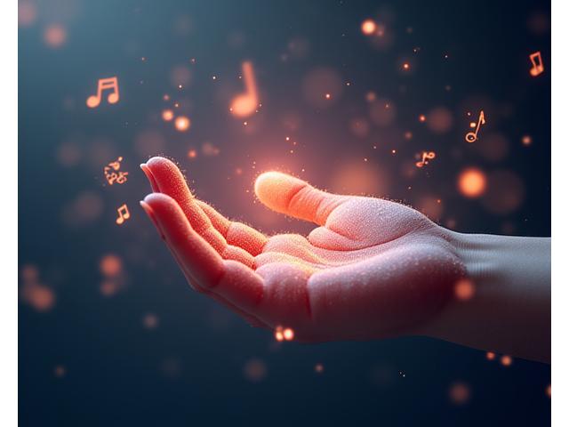 Creative illustration of an artist's hand interacting with blockchain elements, symbolizing digital rights and licensing.