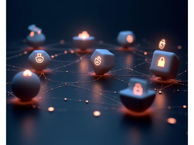 Abstract diagram showing interconnected decentralized identifiers (DIDs) forming a secure network.