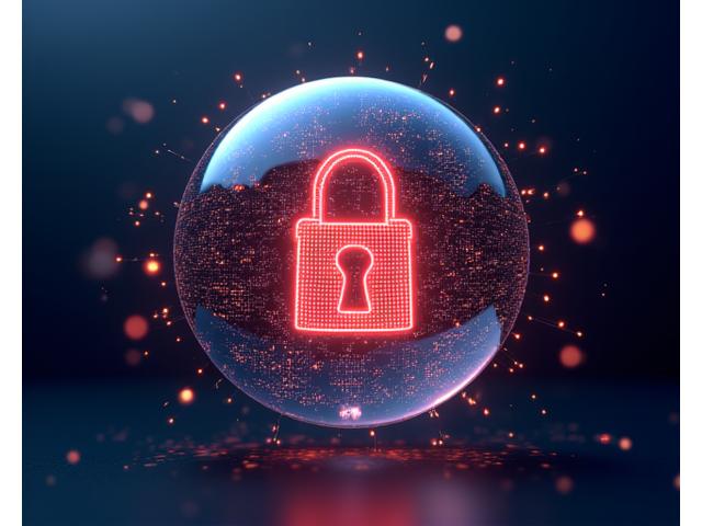 Illustration of a locked digital asset with a blockchain padlock, symbolizing digital rights protection.
