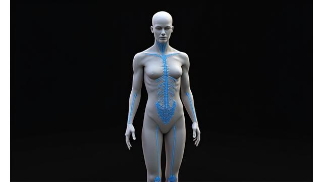3D human avatar model with visible bone rigging structure in 3D software