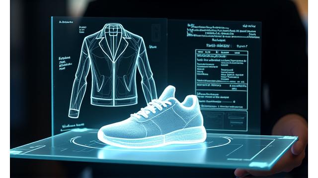 Concept art of a futuristic virtual fashion item with detailed annotations