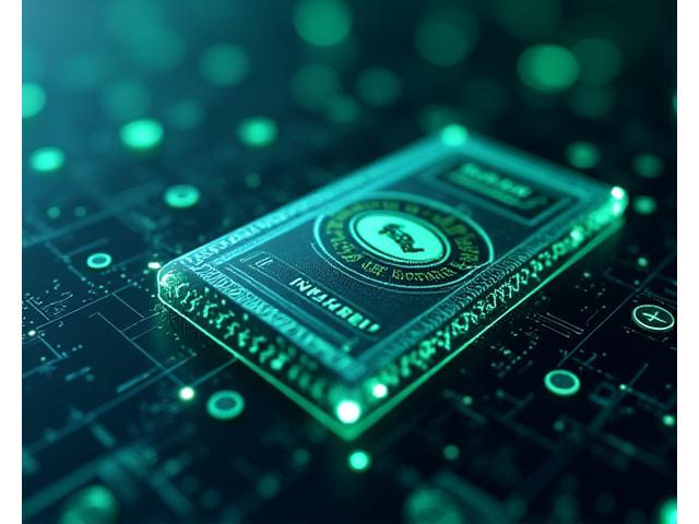 Glowing blockchain nodes interconnected, with a green checkmark indicating successful fraud prevention through immutable records, showing a secure digital ticket.