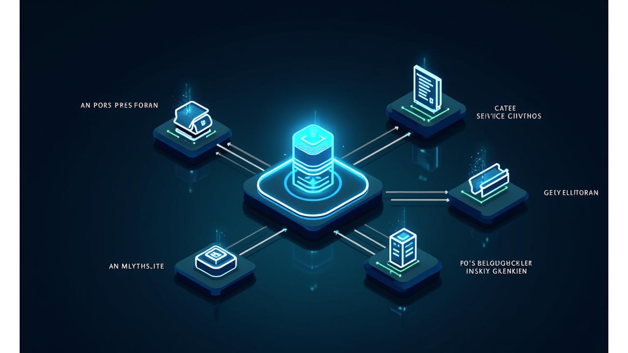 Detailed infographic showing the integration workflow of tokenized ticketing into existing venue infrastructure, displaying data flow between CRM, POS, access control, and blockchain systems, with a clean, interconnected design.